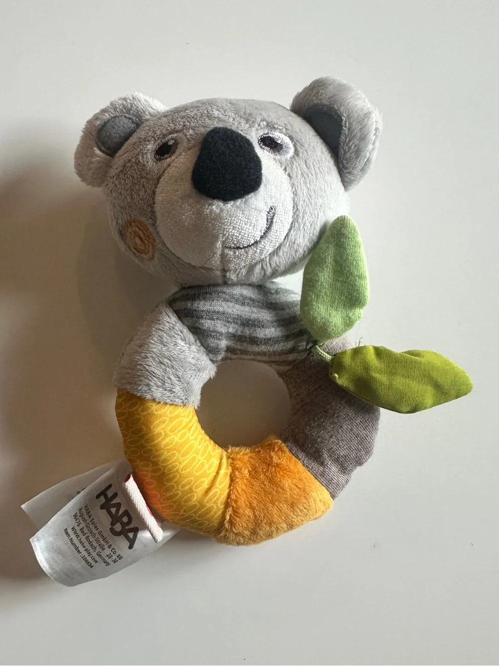 Haba Plush Koala Rattle Ring and Grasping Toy with Crinkle Leaves